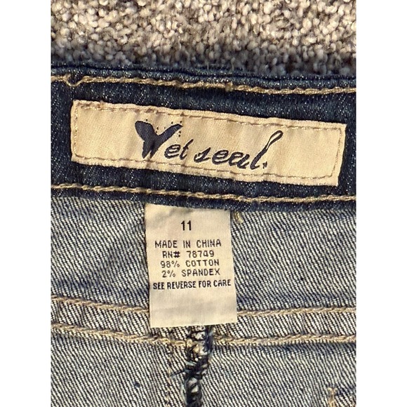 Wet Seal Womens Blue Denim Distressed Mini Skirt Size 11 Medium Wash Raw Hem Y2K - Picture 9 of 10